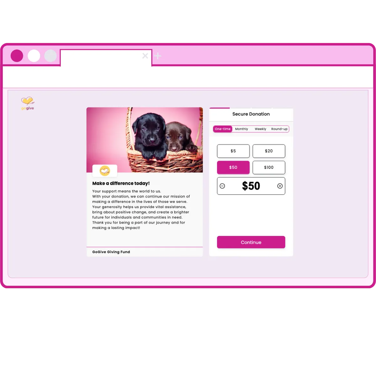 screenshot of the GoGive donation checkout